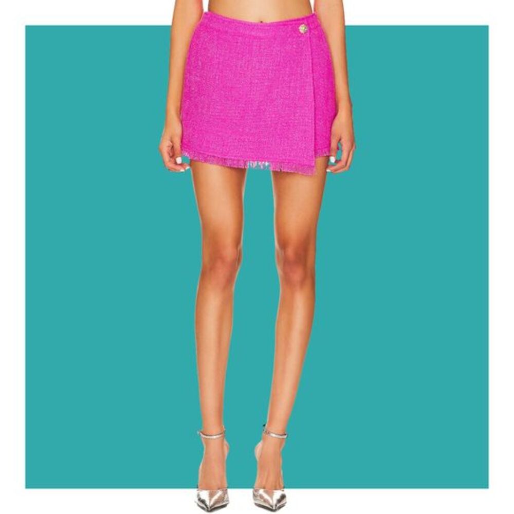 Central Park West Simone Fringe Hem Wrap Tweed Skort with Built-in Shorts NWOT